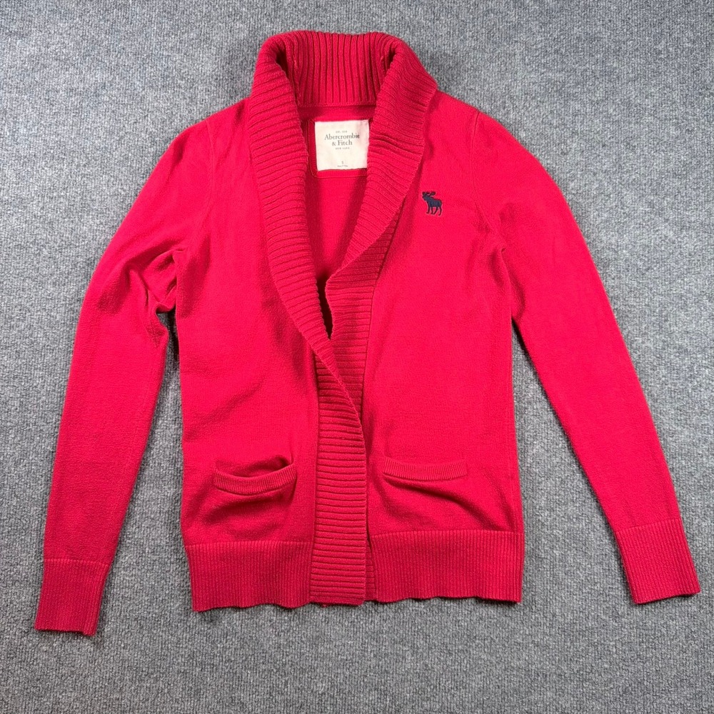 Abercrombie & Fitch Cardigan Womens Small Red Shawl Collar Cotton Cashmere Blend